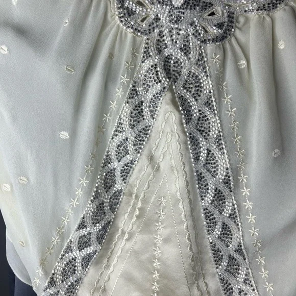 5/48 SILK VELVET STRAP CRISS CROSS BEADED EVENING BLOUSE NWT